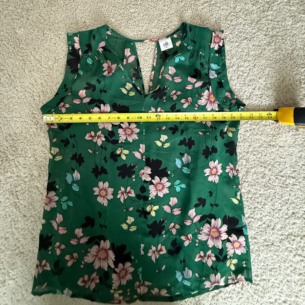 CAbi Floral Sleeveless Blouse Green Pink Black White Lined Cami Style 3619 Sz M - Picture 9 of 12